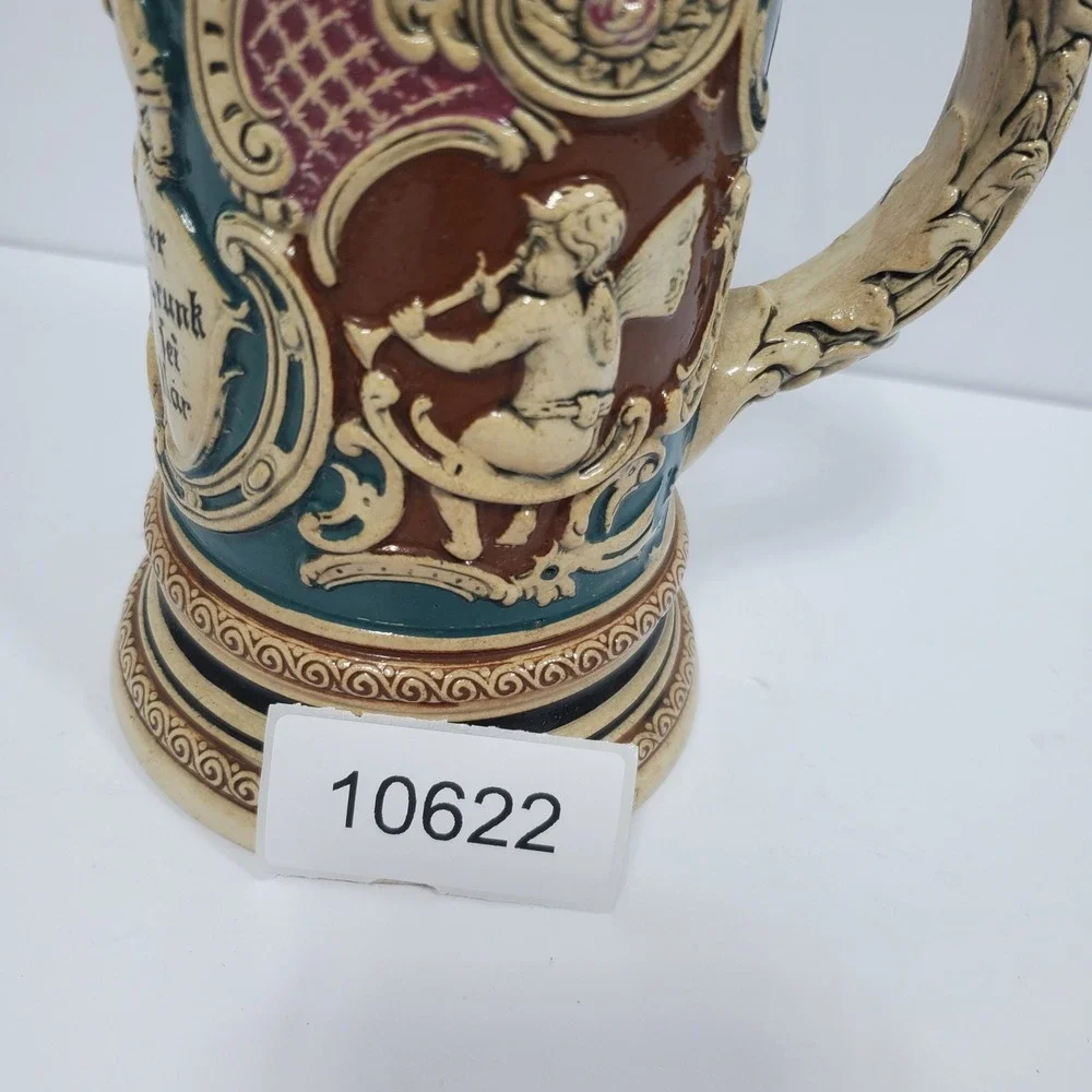 Vintage German Beer Stein Relief Ceramic Pewter Lid 364
